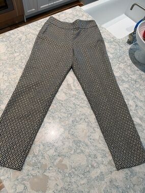 Talbots Size 4 Black Gold Metallic Geometric Jacquard Ankle Pants